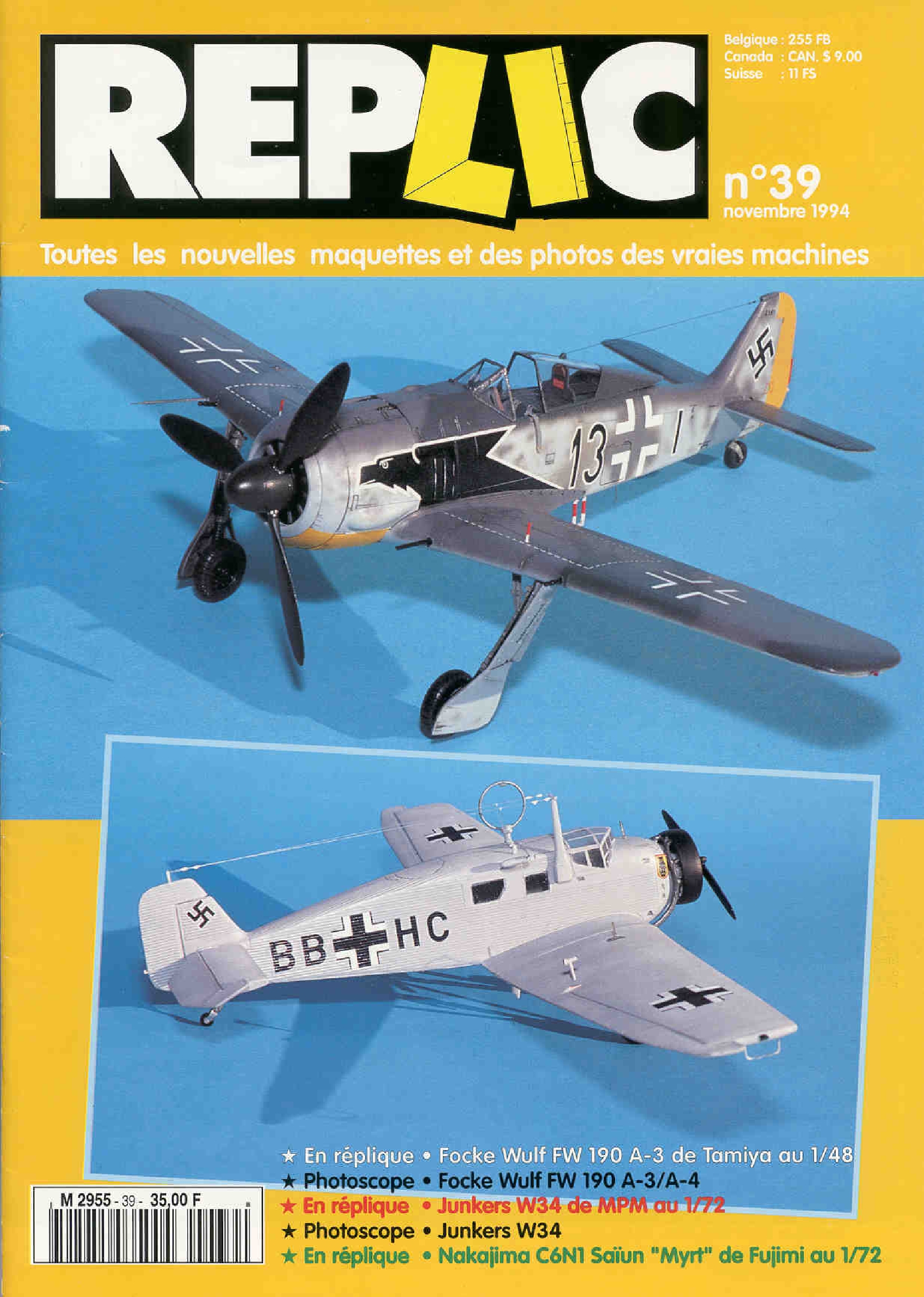 Replic 039 – Junkers W34, FW-190A-3, Nakajima C6N1
