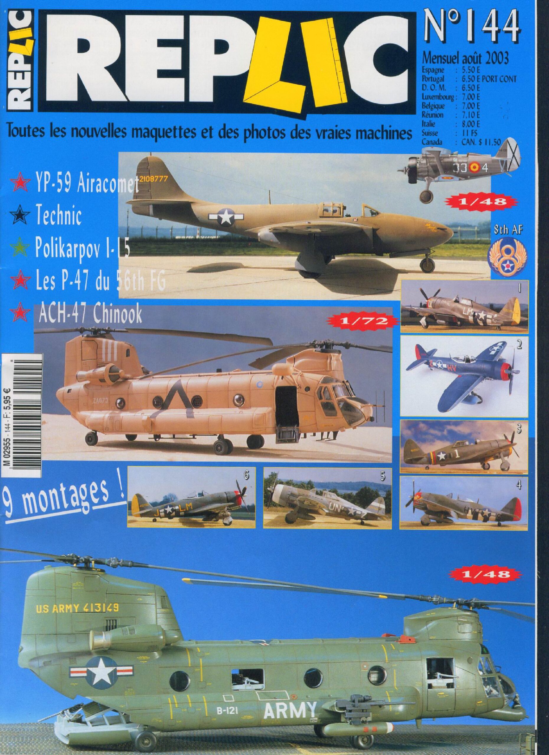 Replic 144 – I-15, P-47, CH-47, YP-59 Airacomet